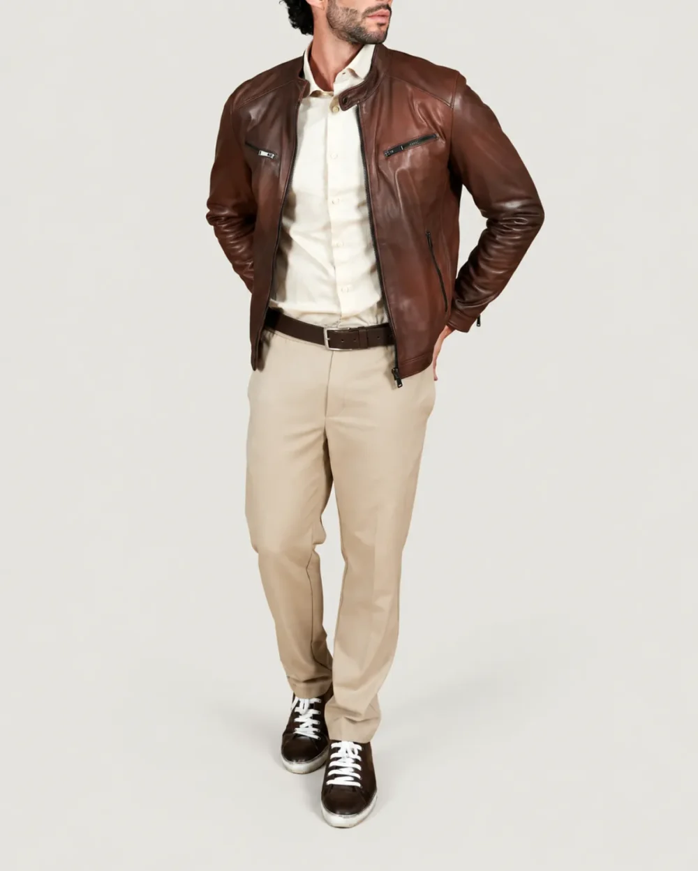 Kilcreggan Four-Zip Chestnut Brown Leather Café Racer Jacket