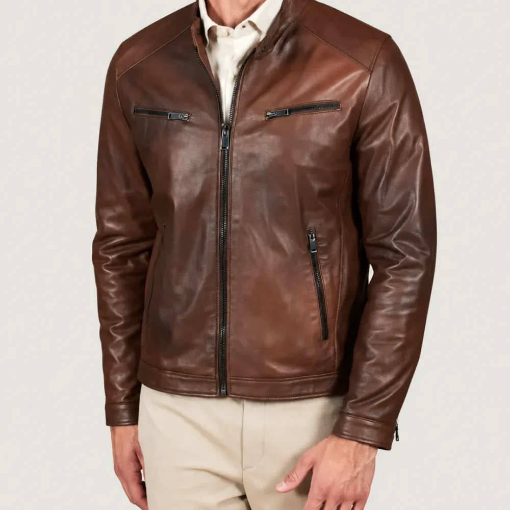 Kilcreggan Four-Zip Chestnut Brown Leather Café Racer Jacket