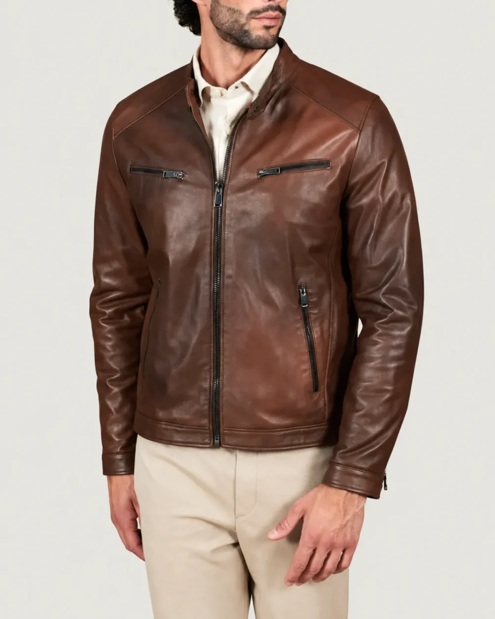 Kilcreggan Four-Zip Chestnut Brown Leather Café Racer Jacket
