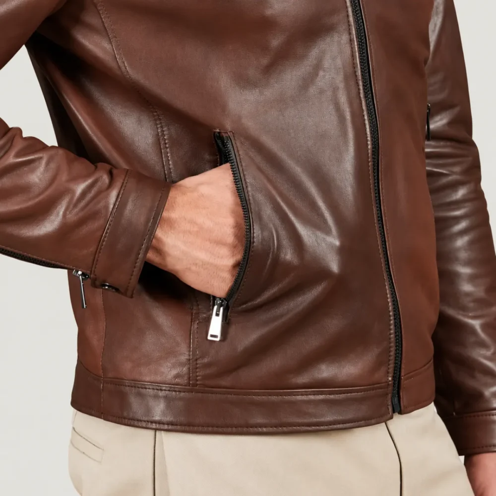 Kilcreggan Four-Zip Chestnut Brown Leather Café Racer Jacket