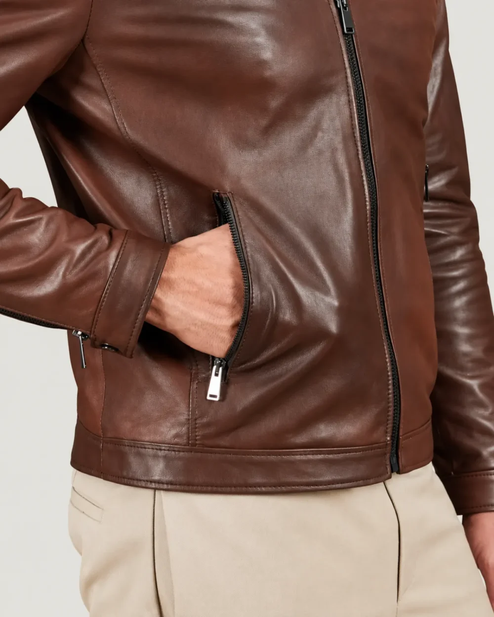Kilcreggan Four-Zip Chestnut Brown Leather Café Racer Jacket