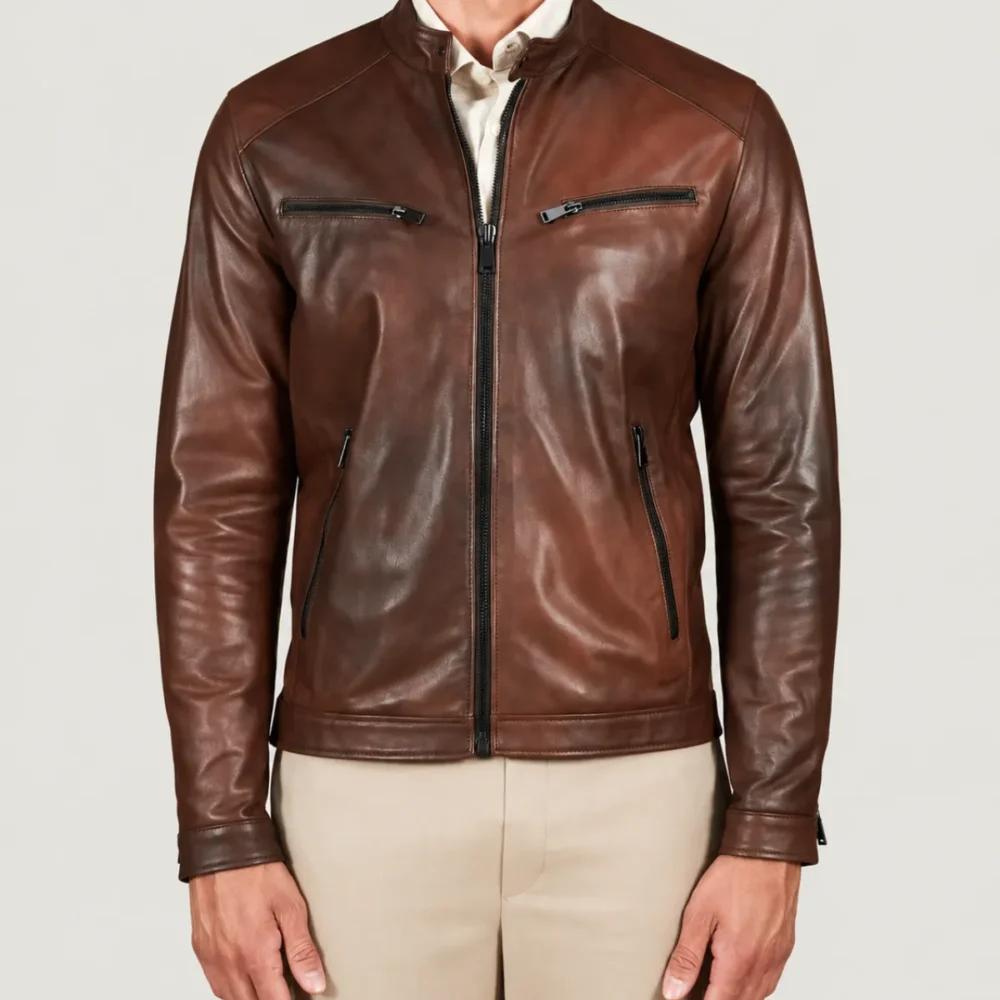 Kilcreggan Four-Zip Chestnut Brown Leather Café Racer Jacket