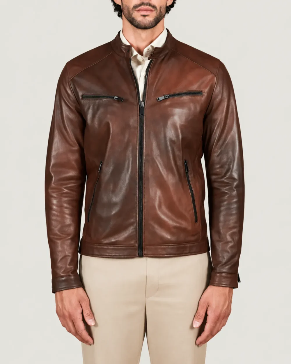 Kilcreggan Four-Zip Chestnut Brown Leather Café Racer Jacket