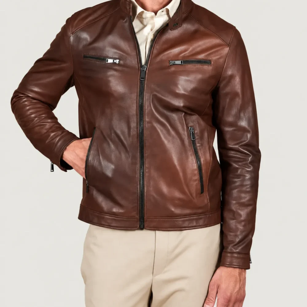 Kilcreggan Four-Zip Chestnut Brown Leather Café Racer Jacket