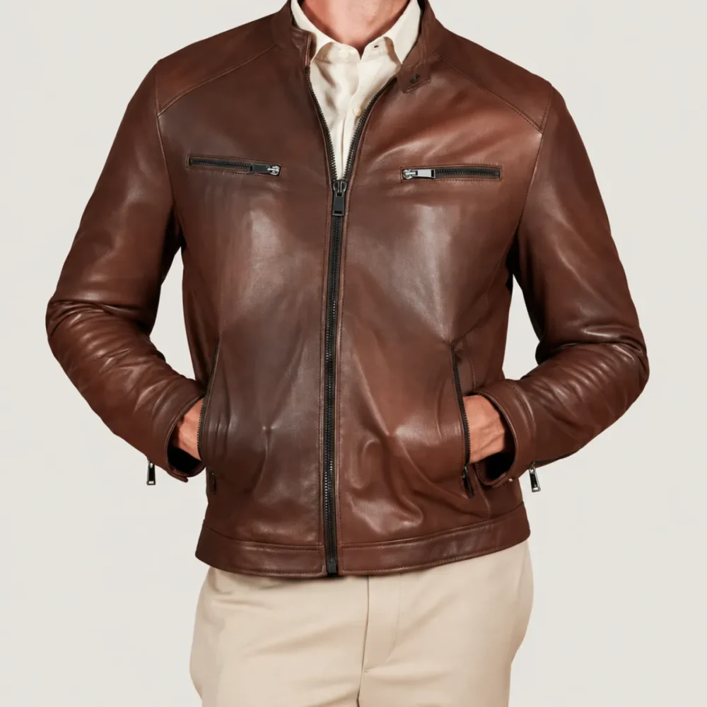 Kilcreggan Four-Zip Chestnut Brown Leather Café Racer Jacket