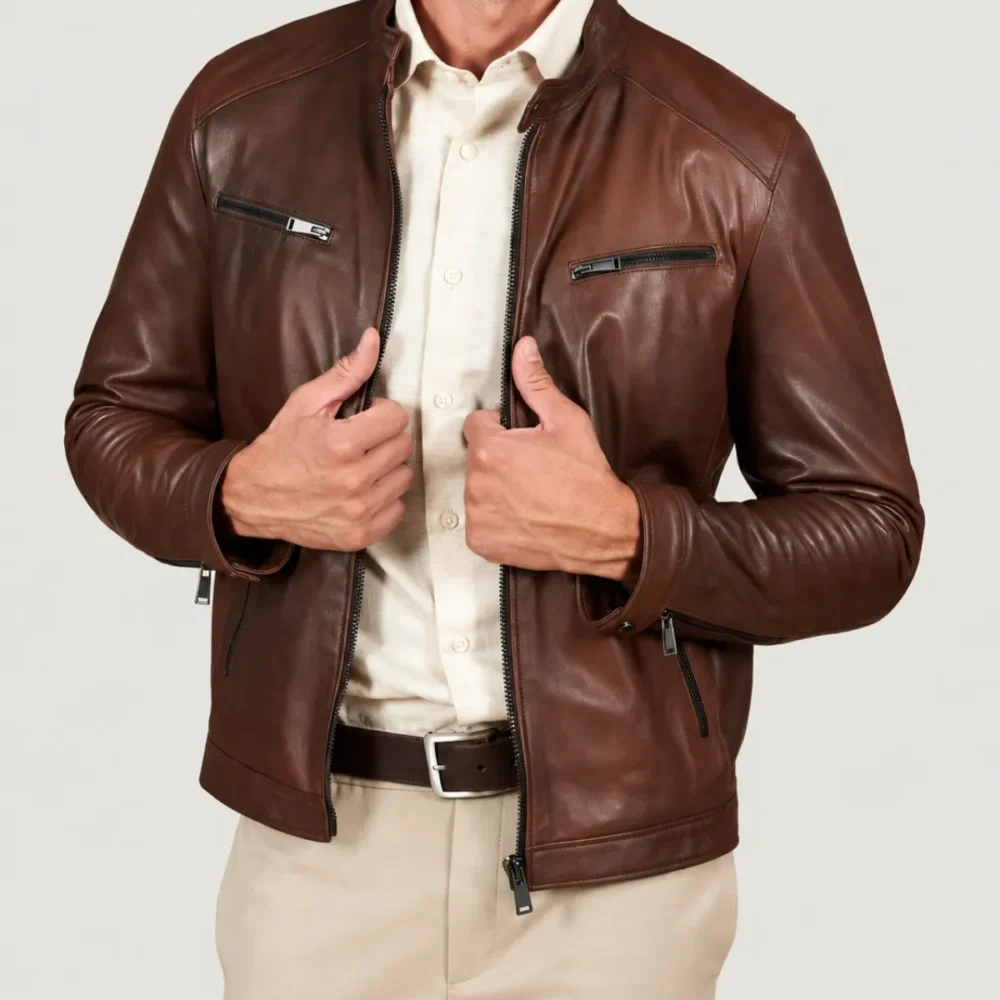 Kilcreggan Four-Zip Chestnut Brown Leather Café Racer Jacket