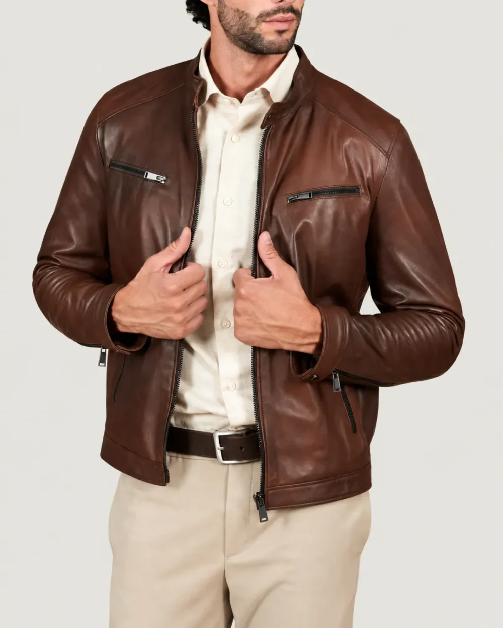 Kilcreggan Four-Zip Chestnut Brown Leather Café Racer Jacket