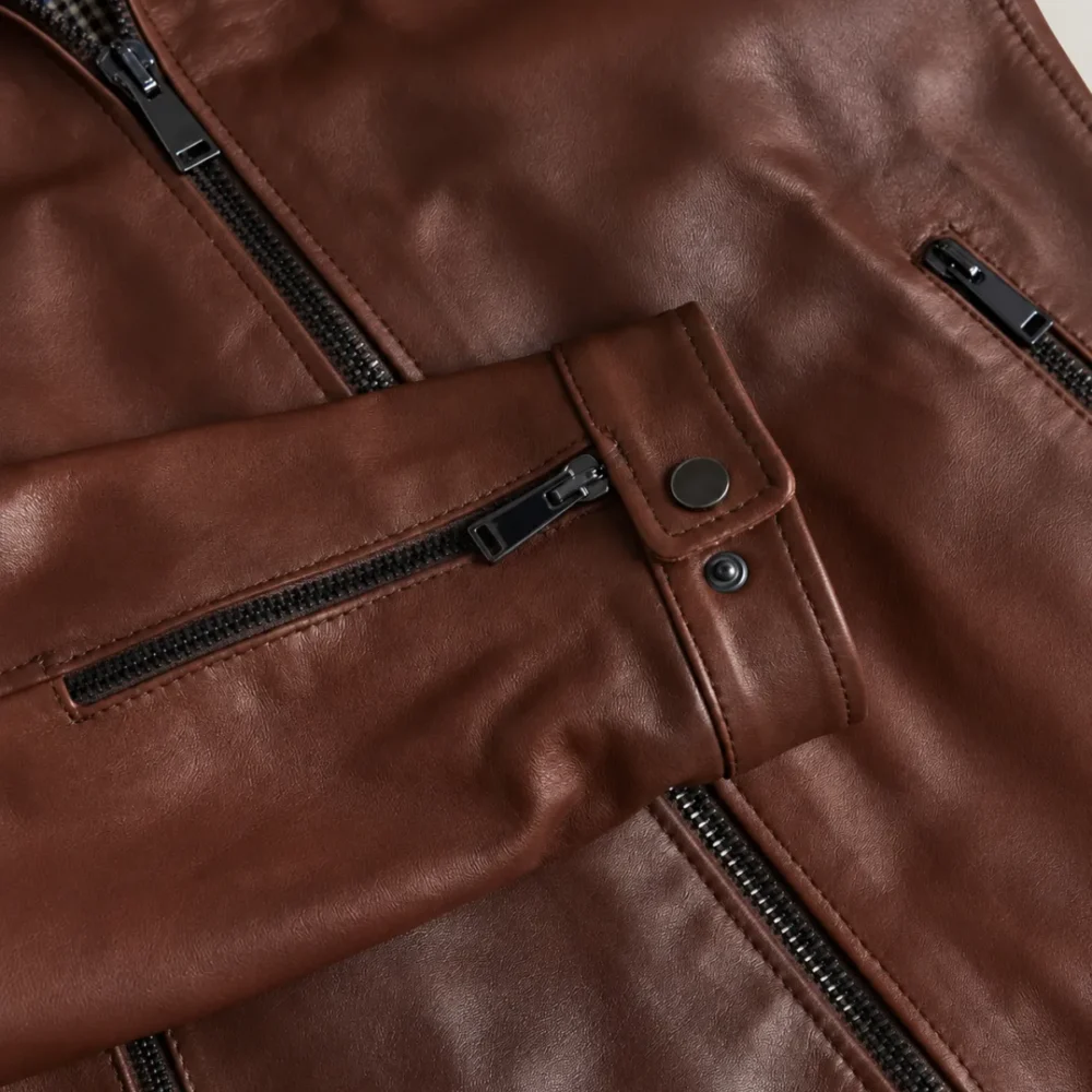 Kilcreggan Four-Zip Chestnut Brown Leather Café Racer Jacket