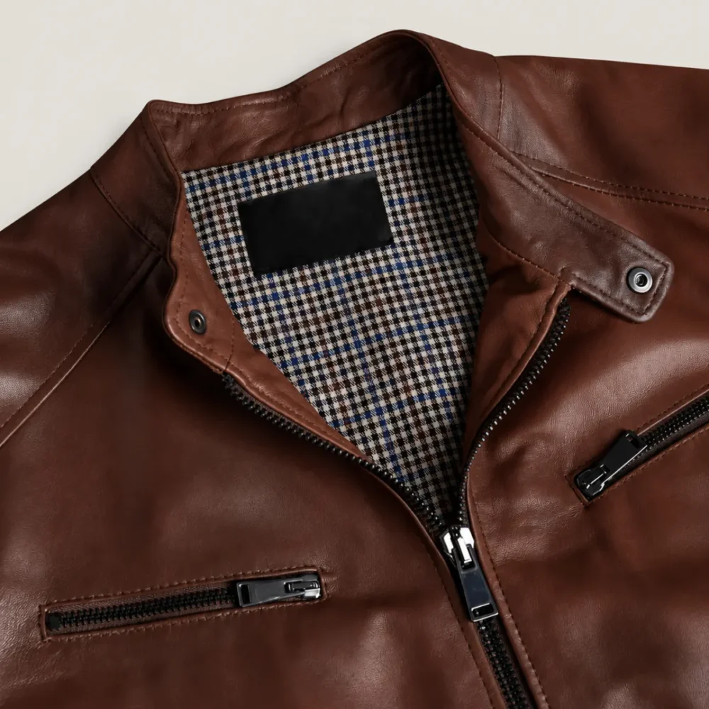 Kilcreggan Four-Zip Chestnut Brown Leather Café Racer Jacket