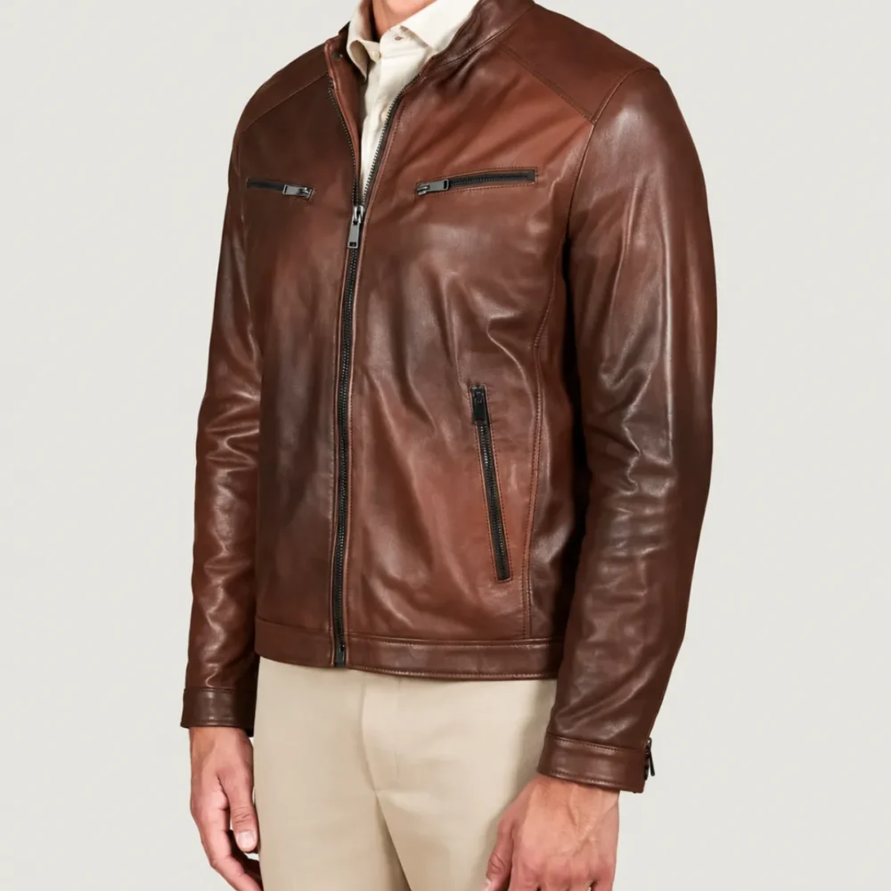 Kilcreggan Four-Zip Chestnut Brown Leather Café Racer Jacket