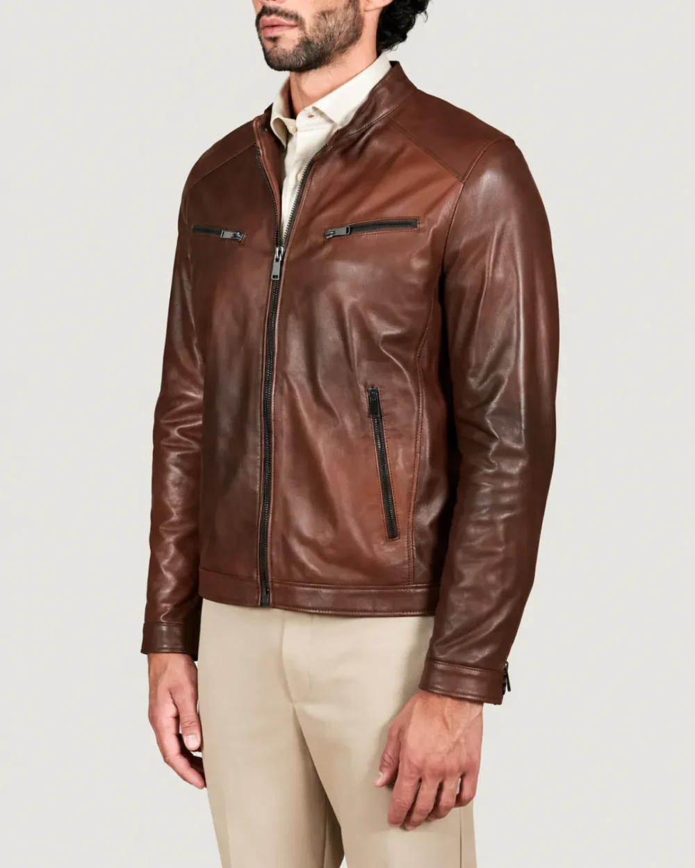 Kilcreggan Four-Zip Chestnut Brown Leather Café Racer Jacket