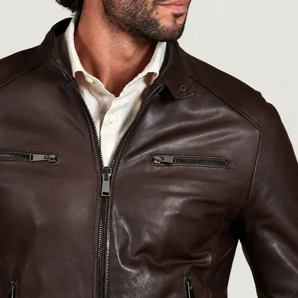 Kilcreggan Four-Zip Dark Brown Leather Café Racer Jacket