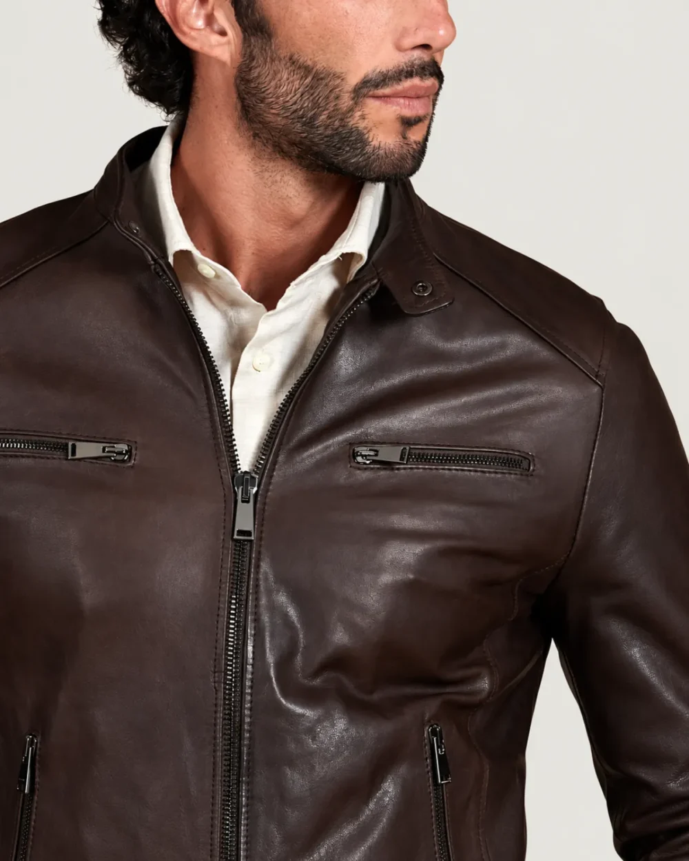 Kilcreggan Four-Zip Dark Brown Leather Café Racer Jacket