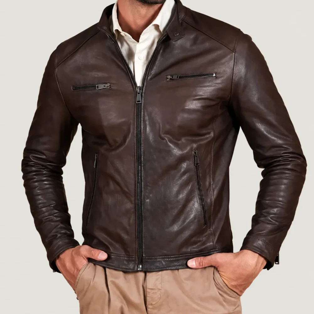 Kilcreggan Four-Zip Dark Brown Leather Café Racer Jacket