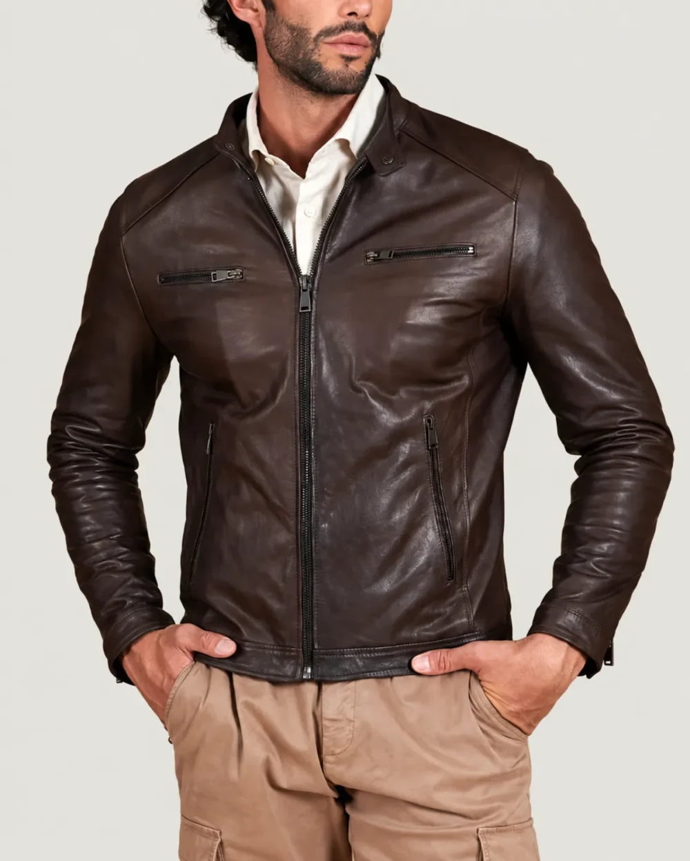 Kilcreggan Four-Zip Dark Brown Leather Café Racer Jacket