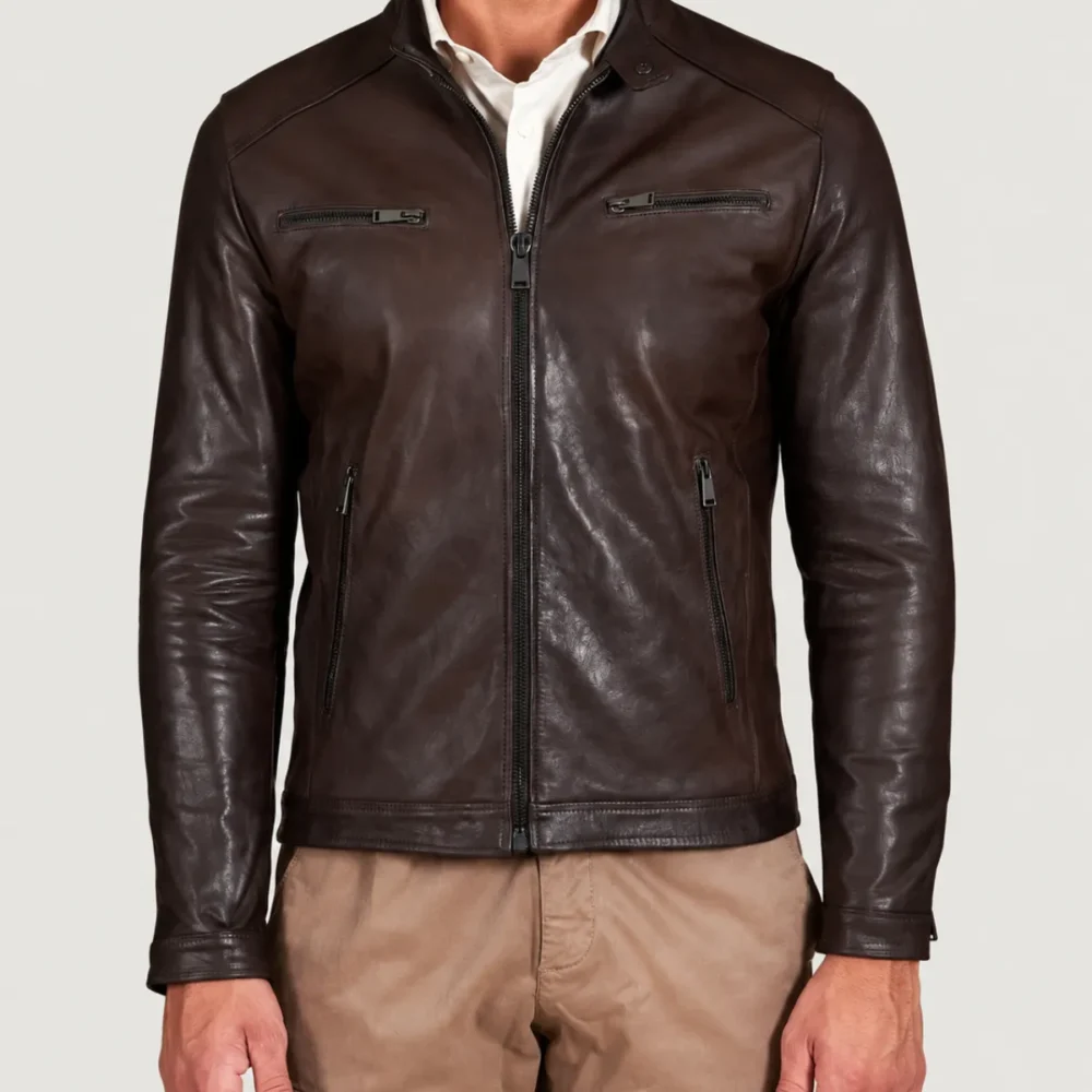 Kilcreggan Four-Zip Dark Brown Leather Café Racer Jacket