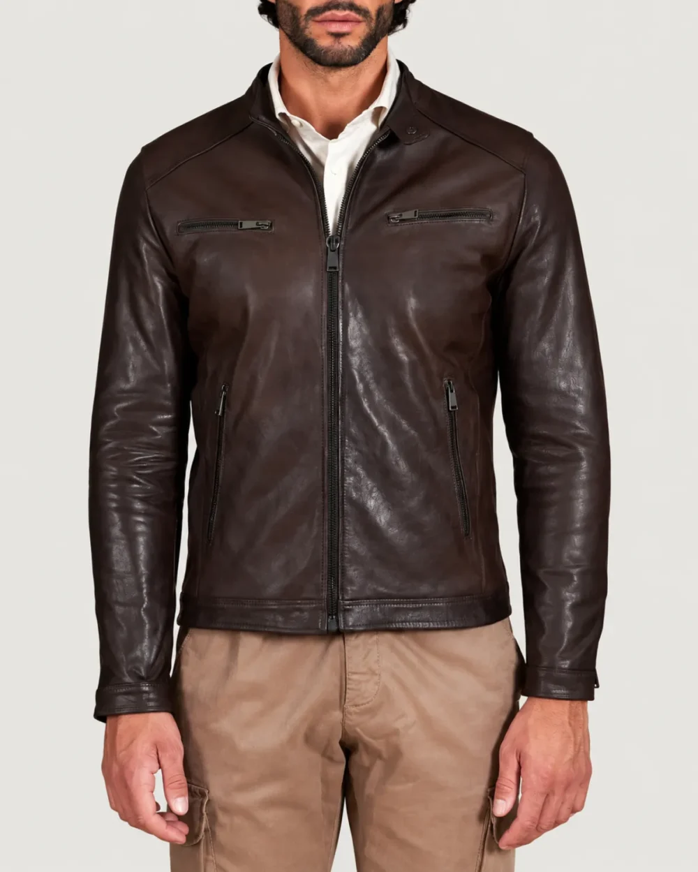 Kilcreggan Four-Zip Dark Brown Leather Café Racer Jacket