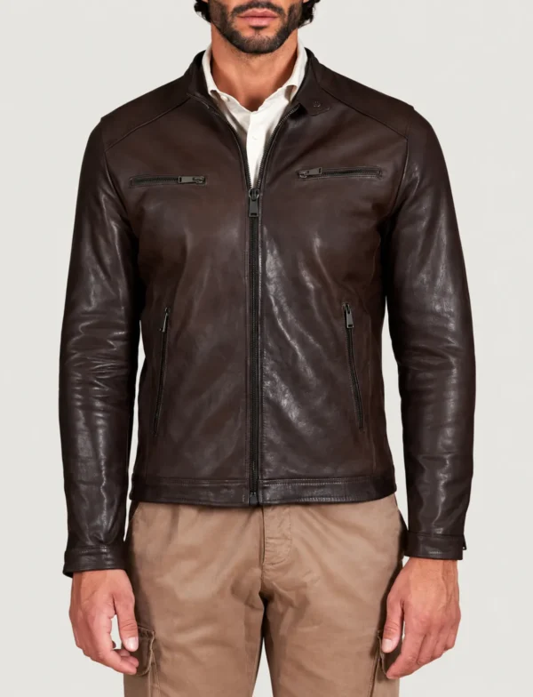 Kilcreggan Four-Zip Dark Brown Leather Café Racer Jacket
