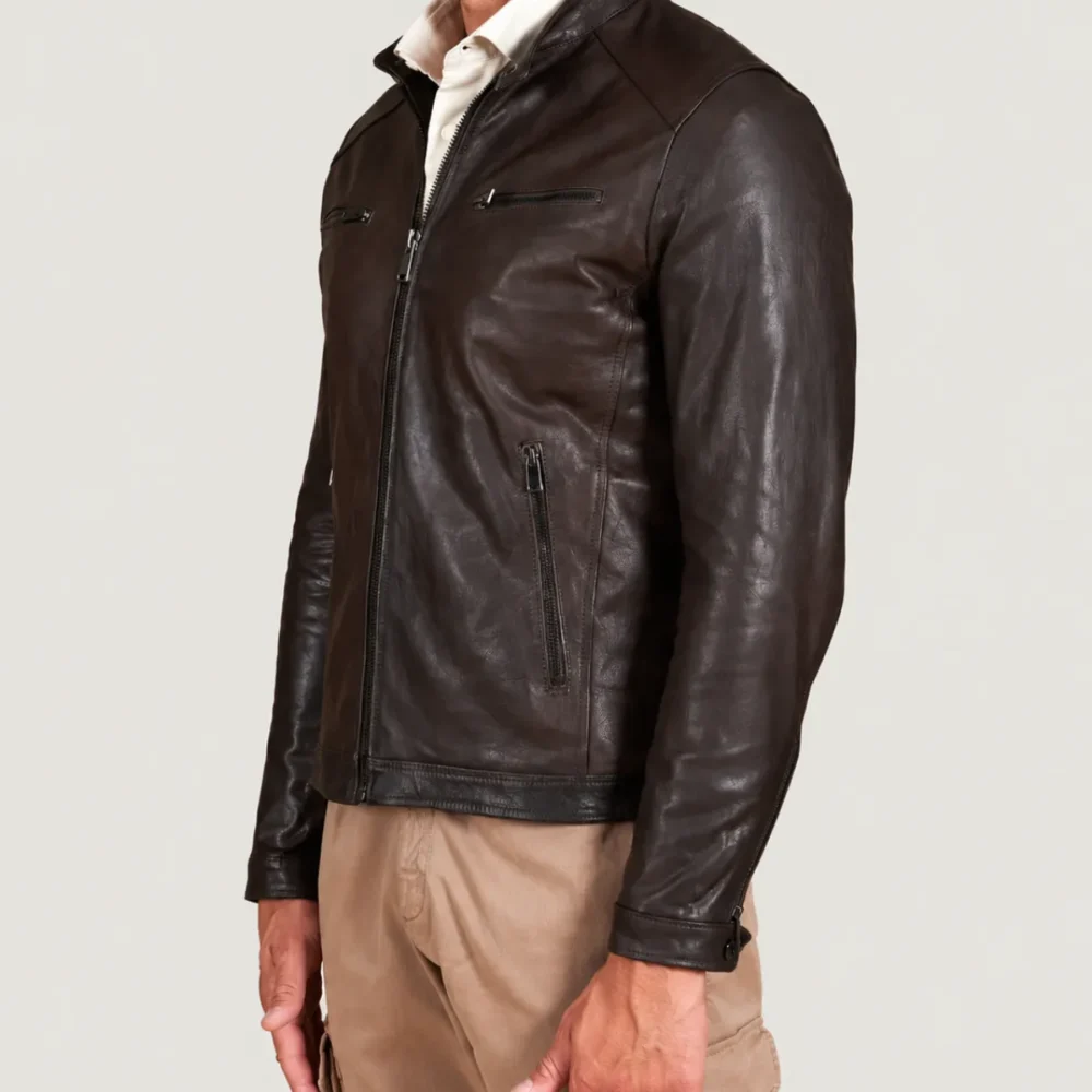 Kilcreggan Four-Zip Dark Brown Leather Café Racer Jacket