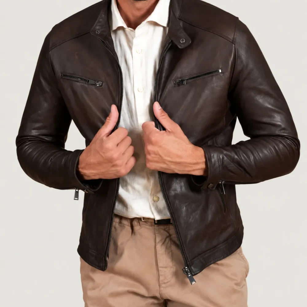 Kilcreggan Four-Zip Dark Brown Leather Café Racer Jacket