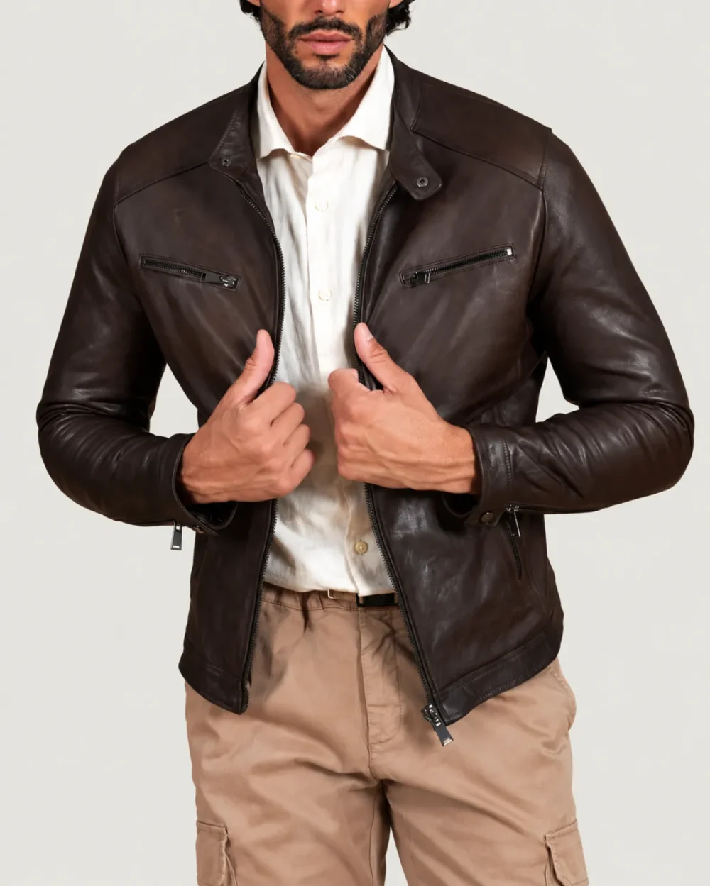 Kilcreggan Four-Zip Dark Brown Leather Café Racer Jacket