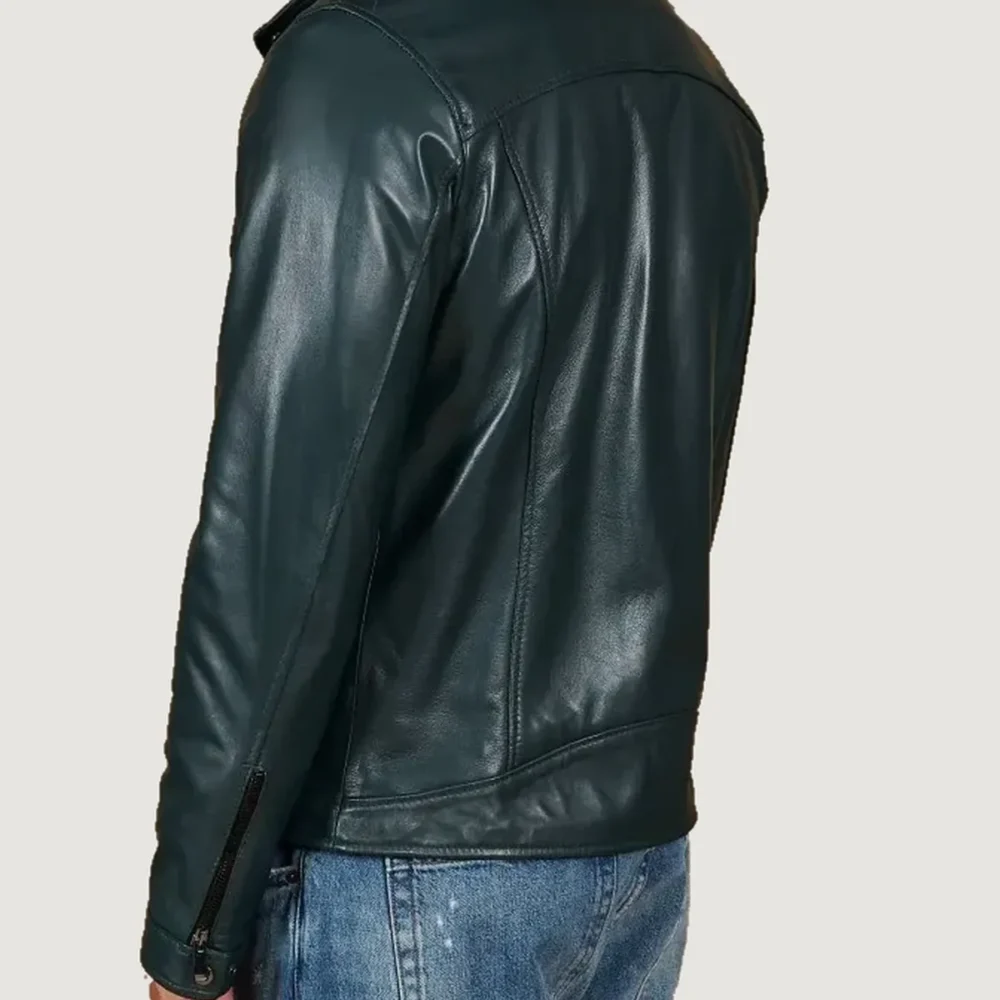 kilcreggan-four-zip-loch-forest-green-leather-cafe-racer-jacket-back Kilcreggan Four-Zip Loch Forest Green Leather Café Racer Jacket