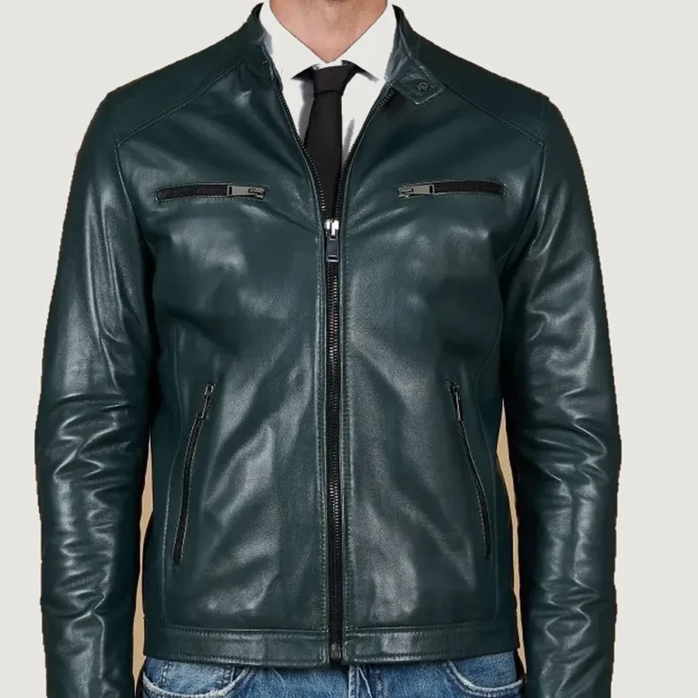 kilcreggan-four-zip-loch-forest-green-leather-cafe-racer-jacket-main Kilcreggan Four-Zip Loch Forest Green Leather Café Racer Jacket