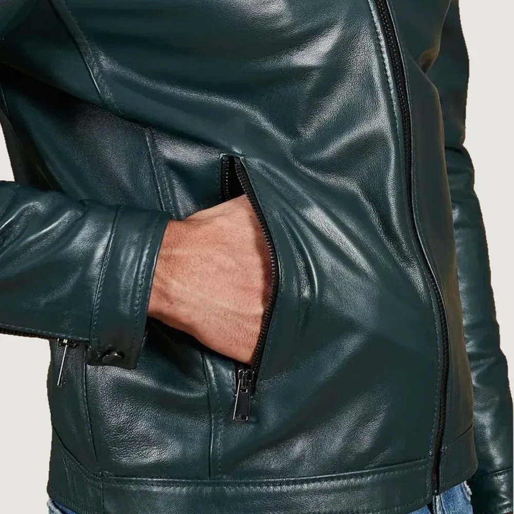 kilcreggan-four-zip-loch-forest-green-leather-cafe-racer-jacket-pocket Kilcreggan Four-Zip Loch Forest Green Leather Café Racer Jacket