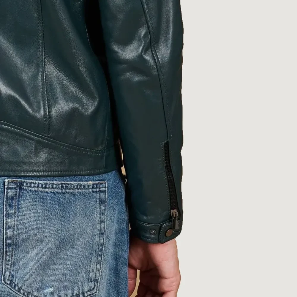 kilcreggan-four-zip-loch-forest-green-leather-cafe-racer-jacket-sleeves Kilcreggan Four-Zip Loch Forest Green Leather Café Racer Jacket