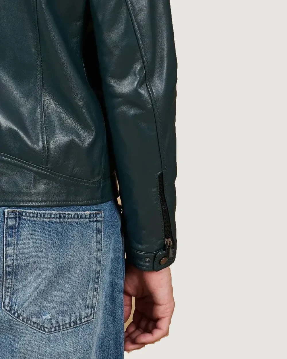 kilcreggan-four-zip-loch-forest-green-leather-cafe-racer-jacket-sleeves Kilcreggan Four-Zip Loch Forest Green Leather Café Racer Jacket