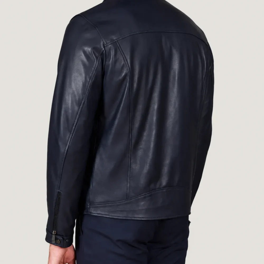 Kilcreggan Four-Zip Navy Blue Leather Café Racer Jacket
