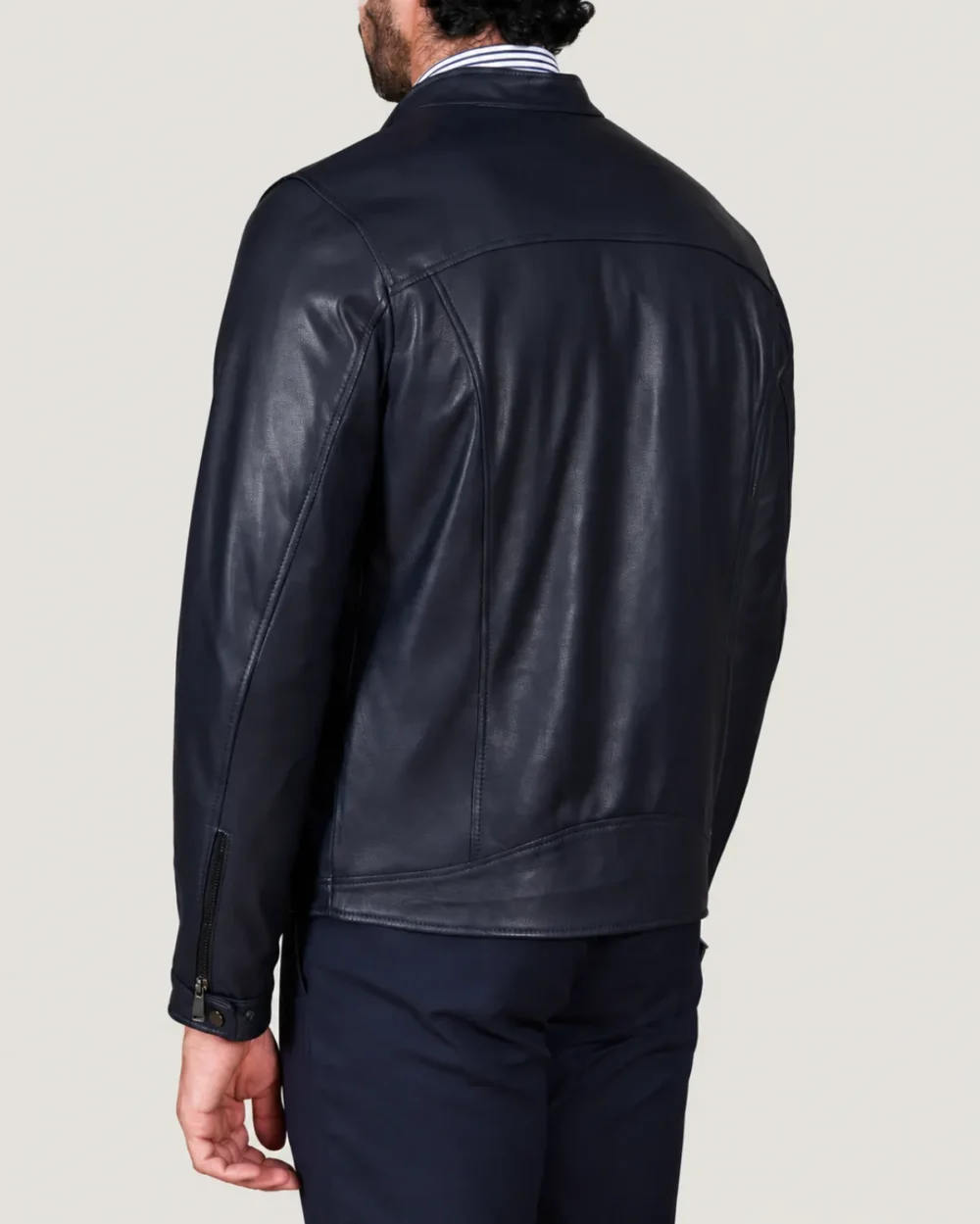 Kilcreggan Four-Zip Navy Blue Leather Café Racer Jacket