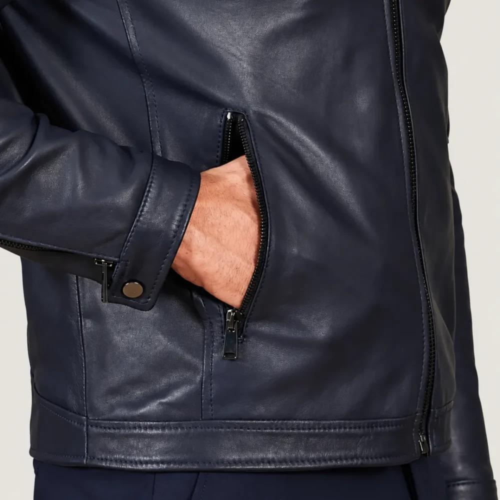 Kilcreggan Four-Zip Navy Blue Leather Café Racer Jacket