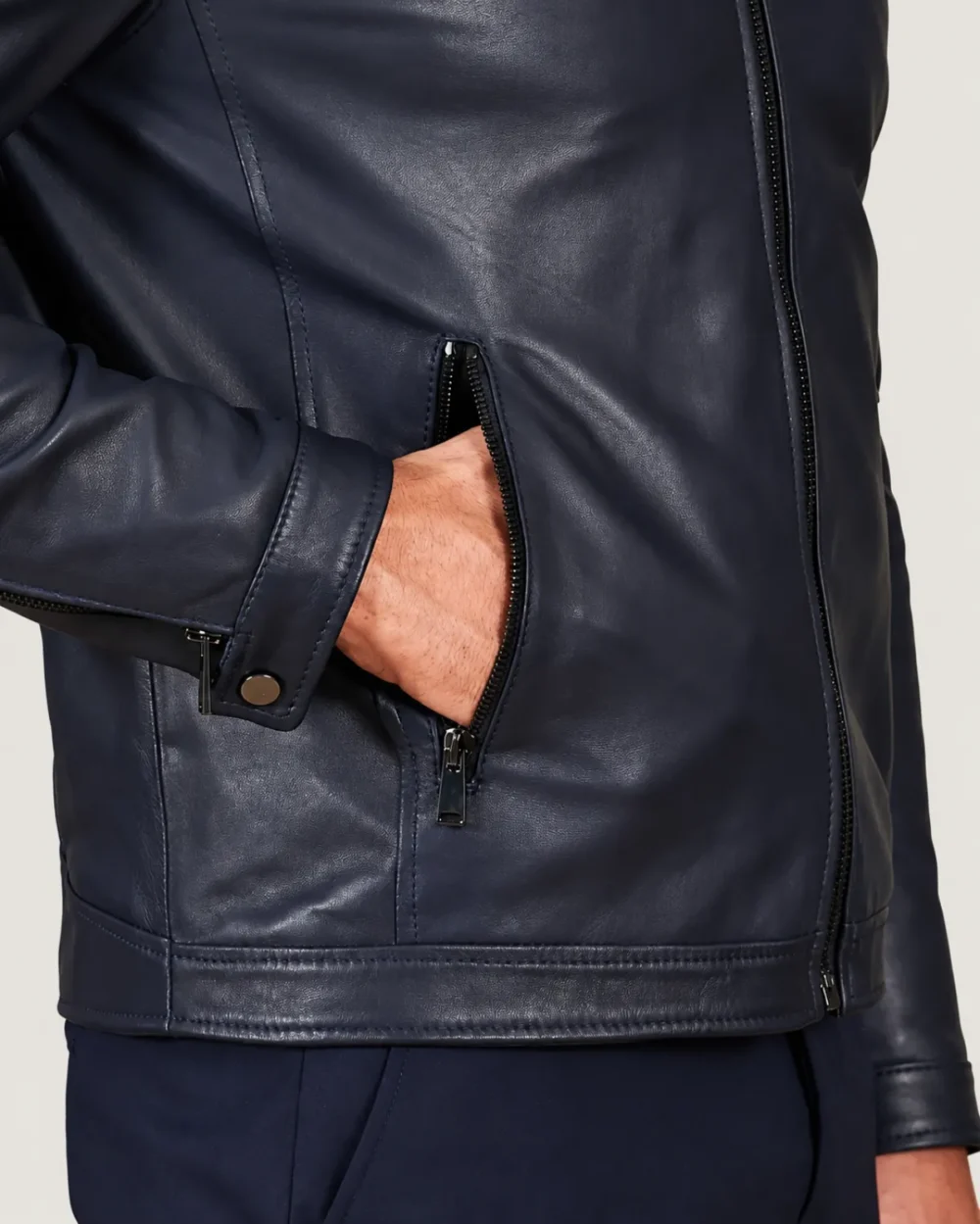 Kilcreggan Four-Zip Navy Blue Leather Café Racer Jacket