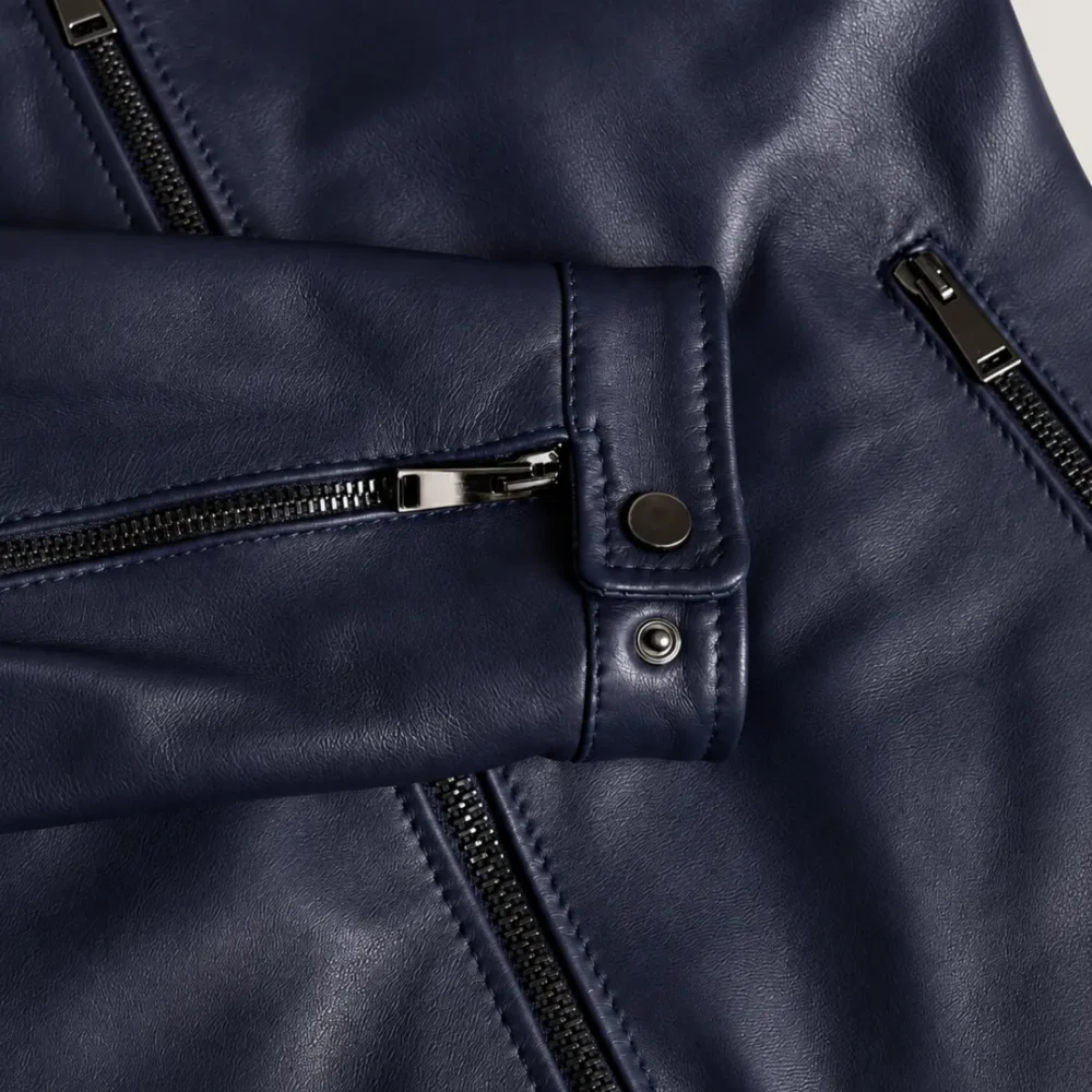 Kilcreggan Four-Zip Navy Blue Leather Café Racer Jacket