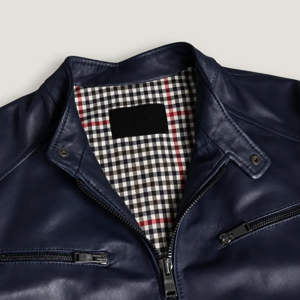 Kilcreggan Four-Zip Navy Blue Leather Café Racer Jacket