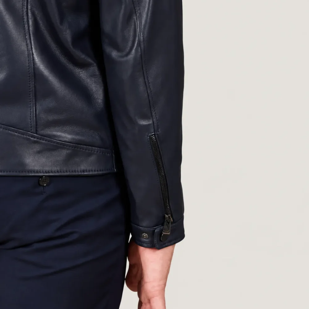 Kilcreggan Four-Zip Navy Blue Leather Café Racer Jacket