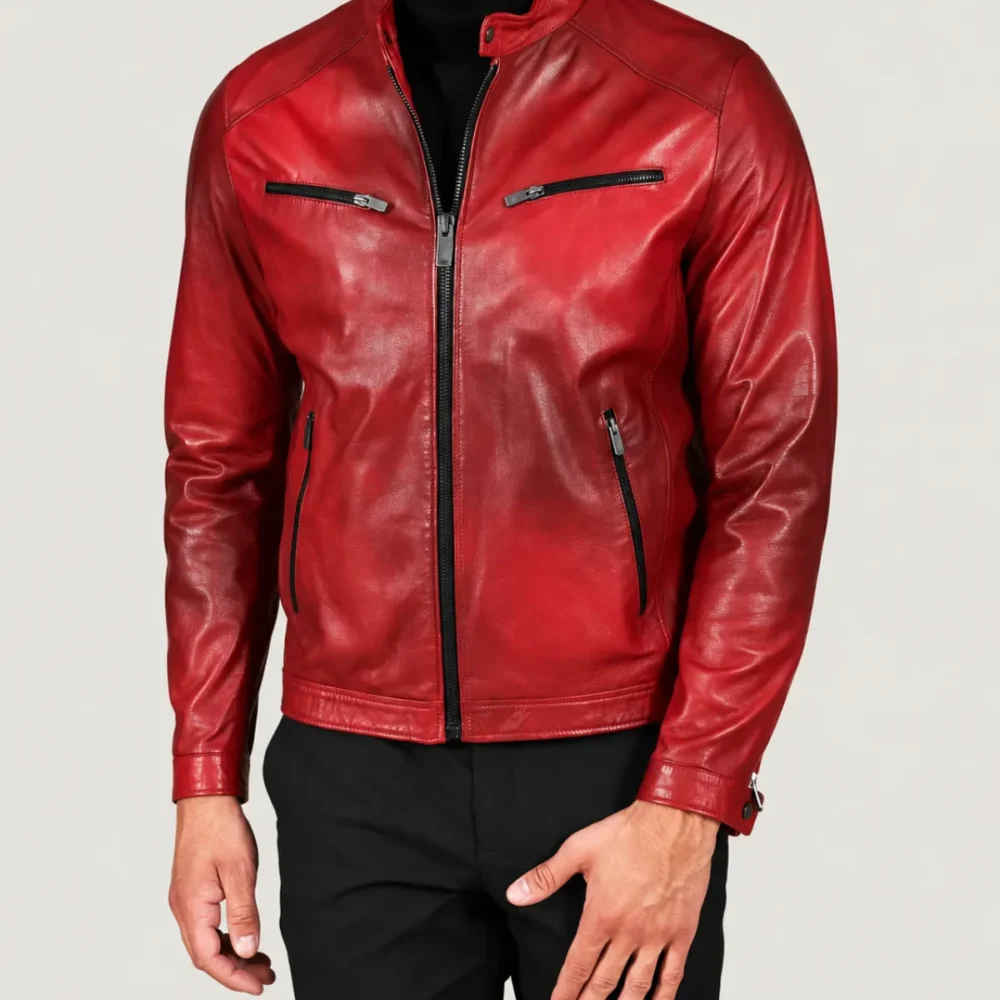 Kilcreggan Four-Zip Red Leather Café Racer Jacket