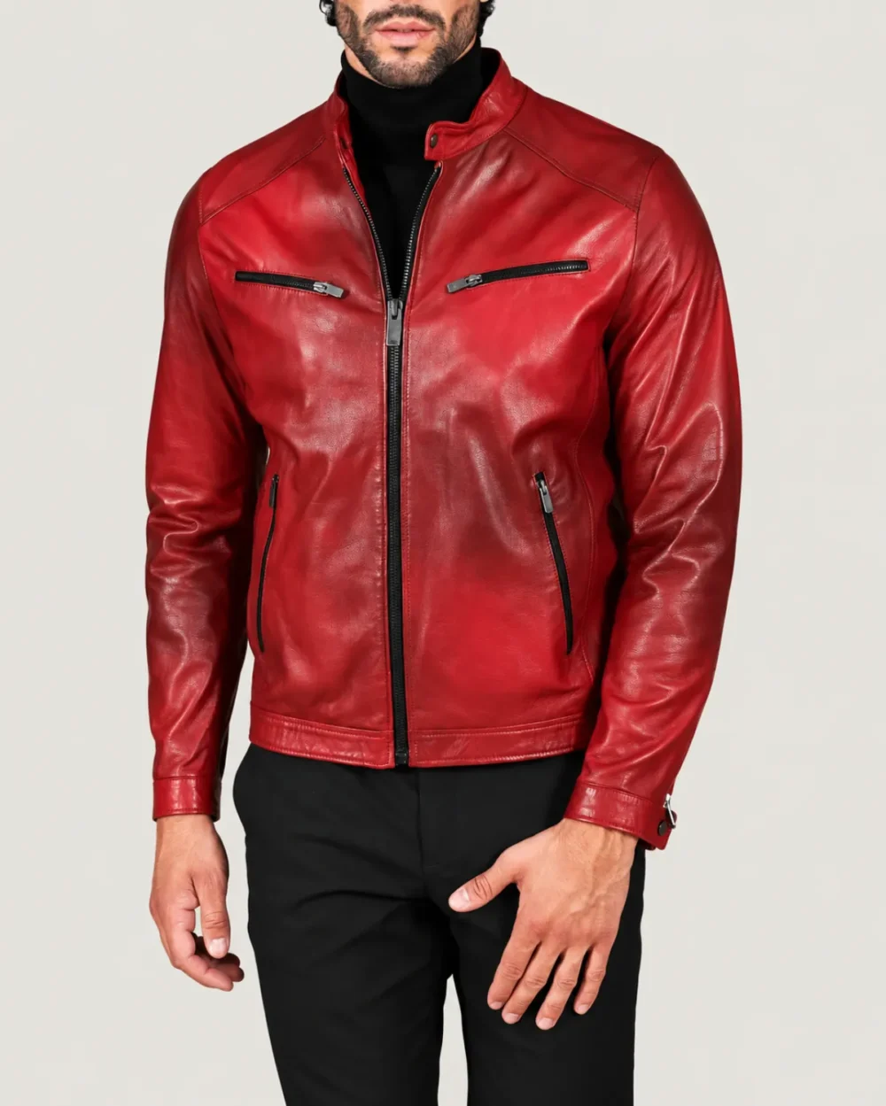 Kilcreggan Four-Zip Red Leather Café Racer Jacket