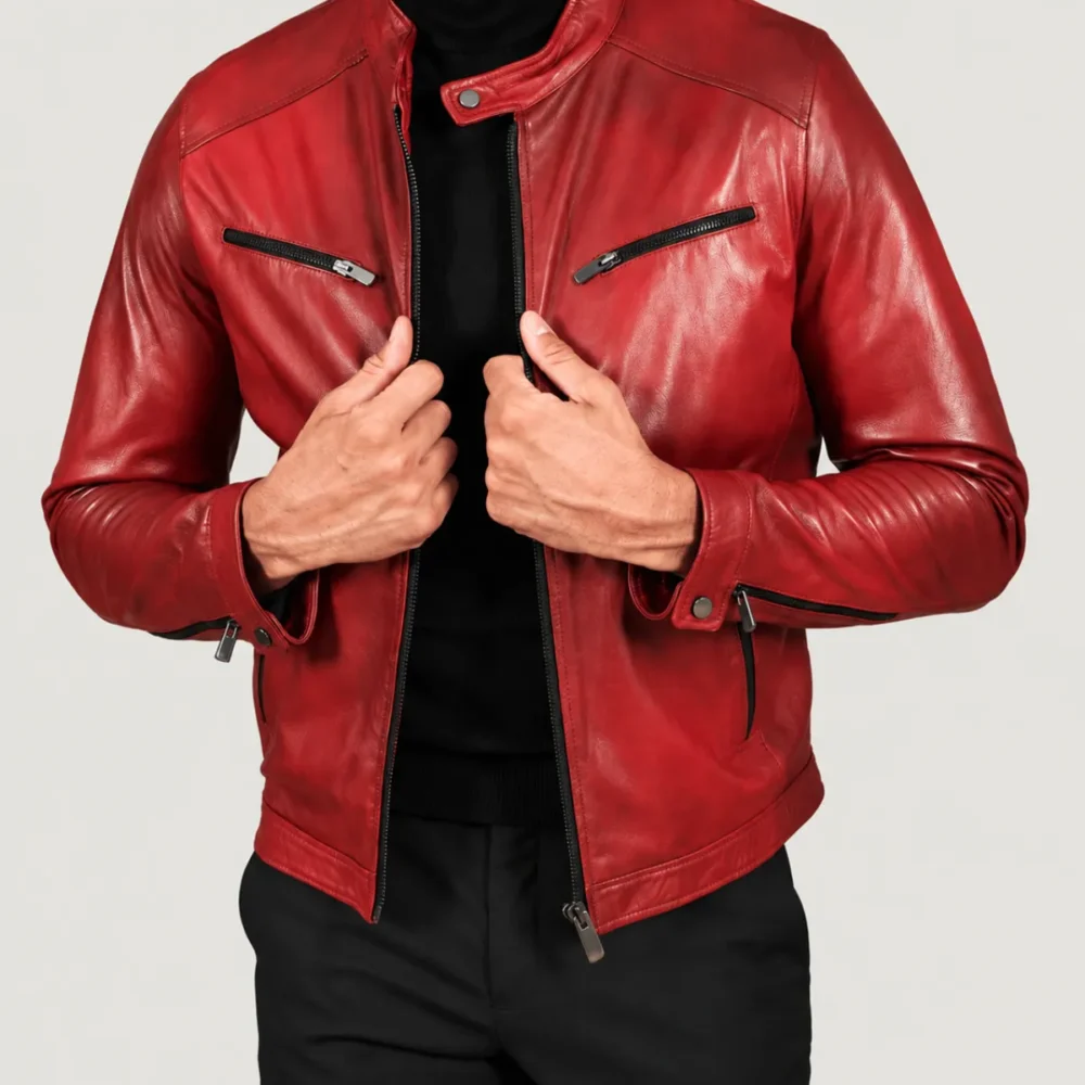 Kilcreggan Four-Zip Red Leather Café Racer Jacket