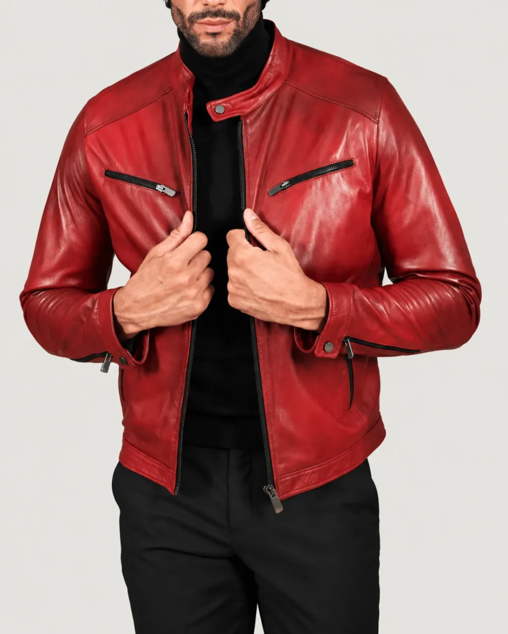 Kilcreggan Four-Zip Red Leather Café Racer Jacket