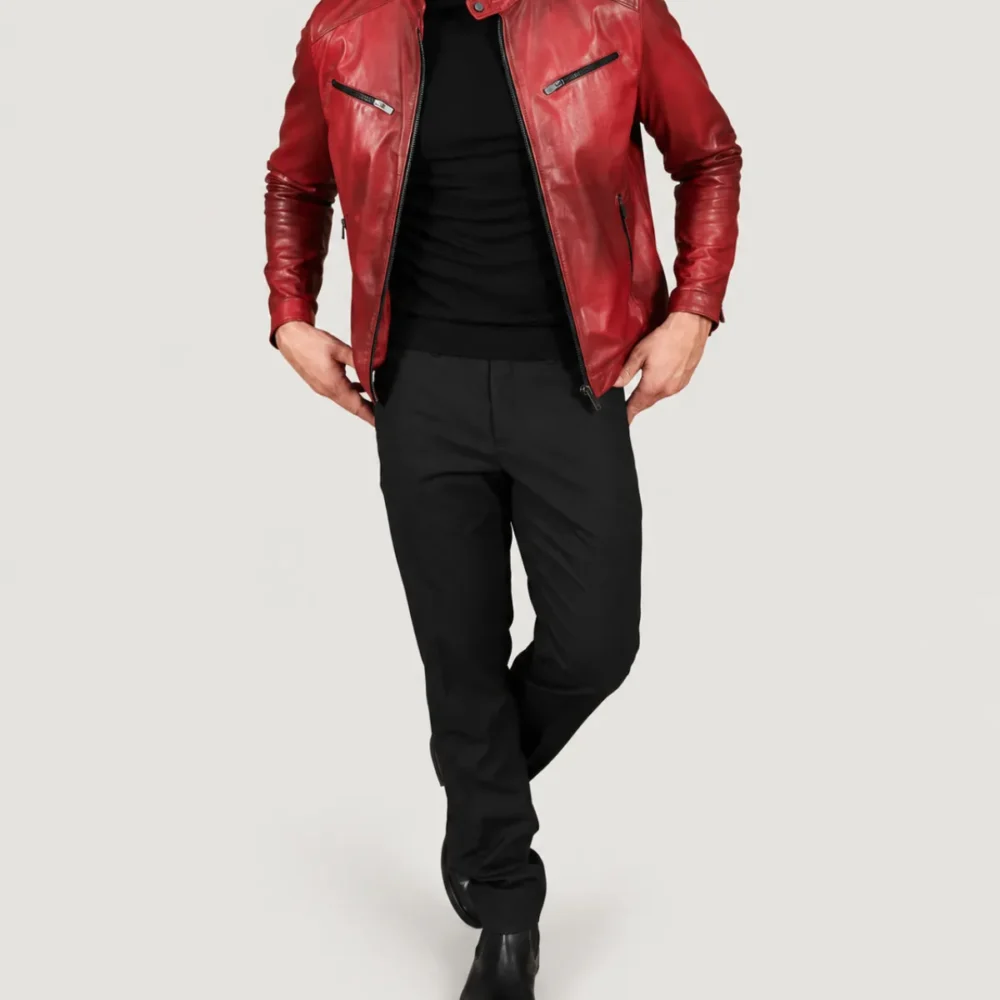 Kilcreggan Four-Zip Red Leather Café Racer Jacket