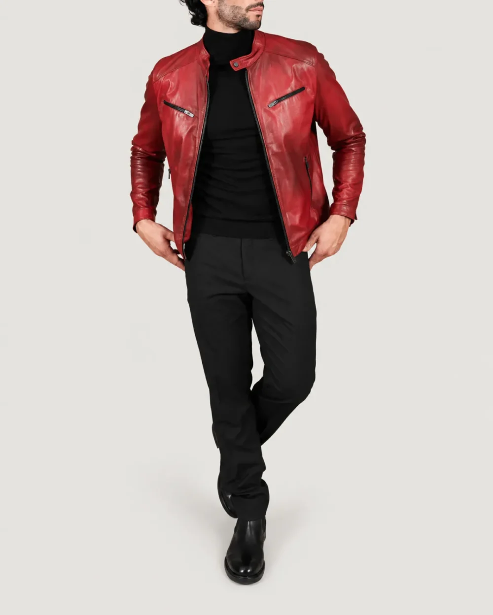 Kilcreggan Four-Zip Red Leather Café Racer Jacket
