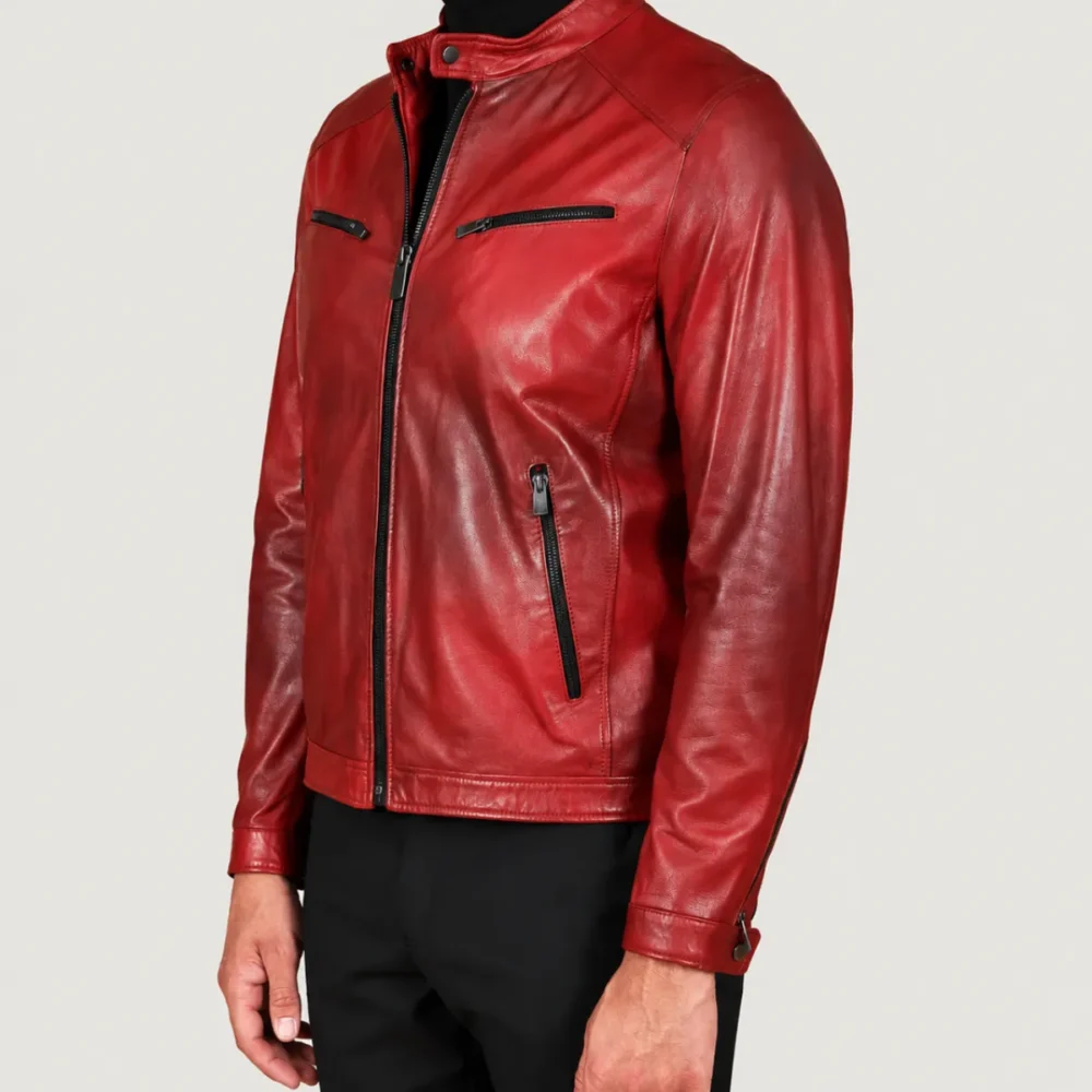 Kilcreggan Four-Zip Red Leather Café Racer Jacket
