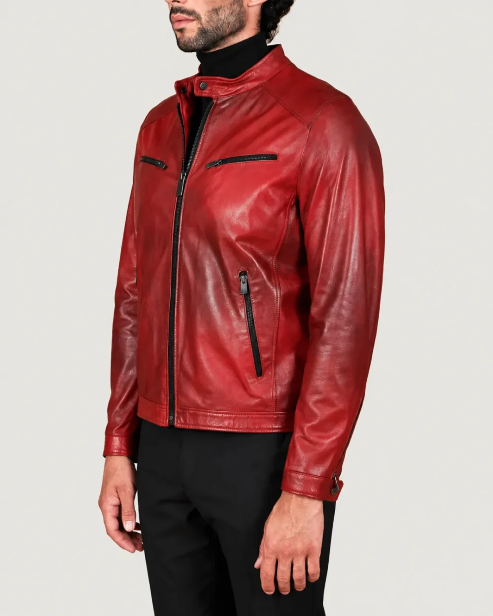 Kilcreggan Four-Zip Red Leather Café Racer Jacket