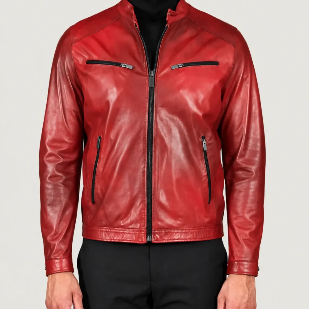 Kilcreggan Four-Zip Red Leather Café Racer Jacket