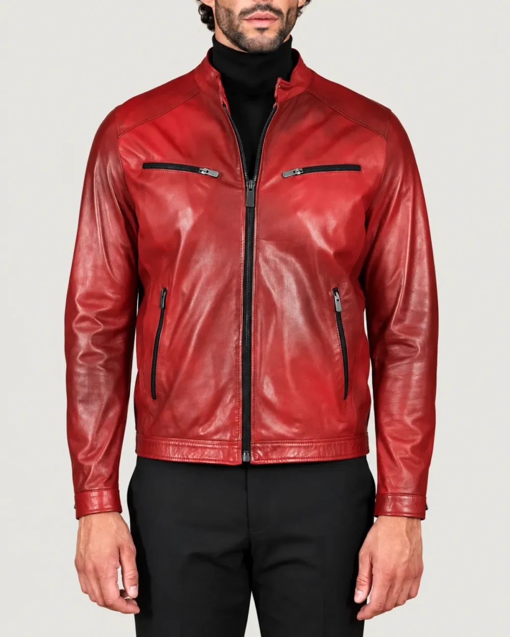 Kilcreggan Four-Zip Red Leather Café Racer Jacket