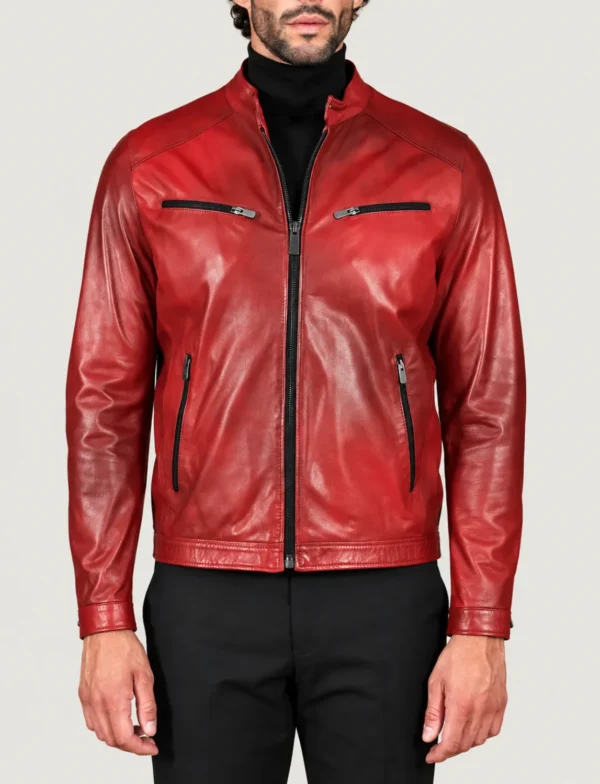 kilcreggan-four-zip-red-leather-cafe-racer-jacket-main Kilcreggan Four-Zip Red Leather Café Racer Jacket