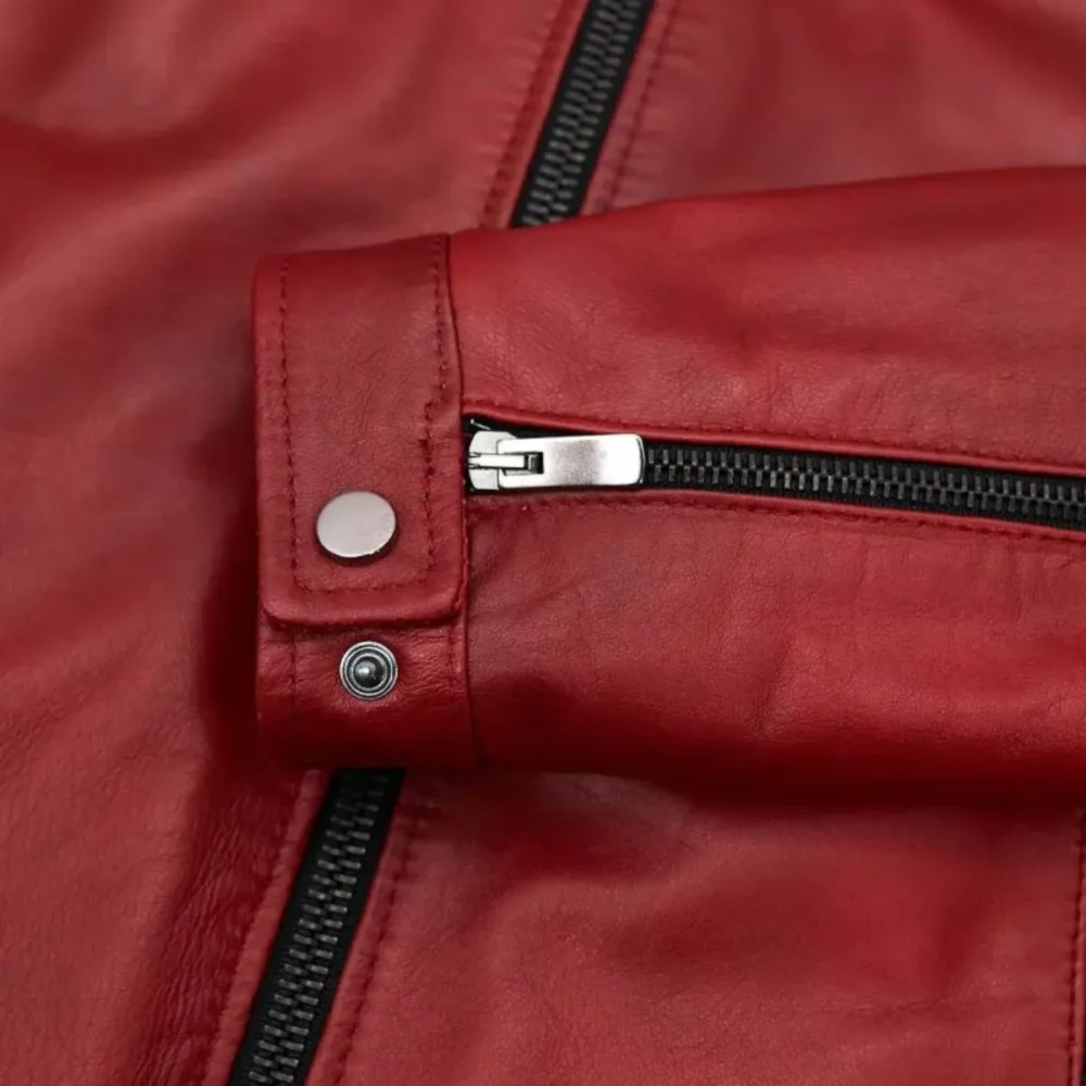 Kilcreggan Four-Zip Red Leather Café Racer Jacket