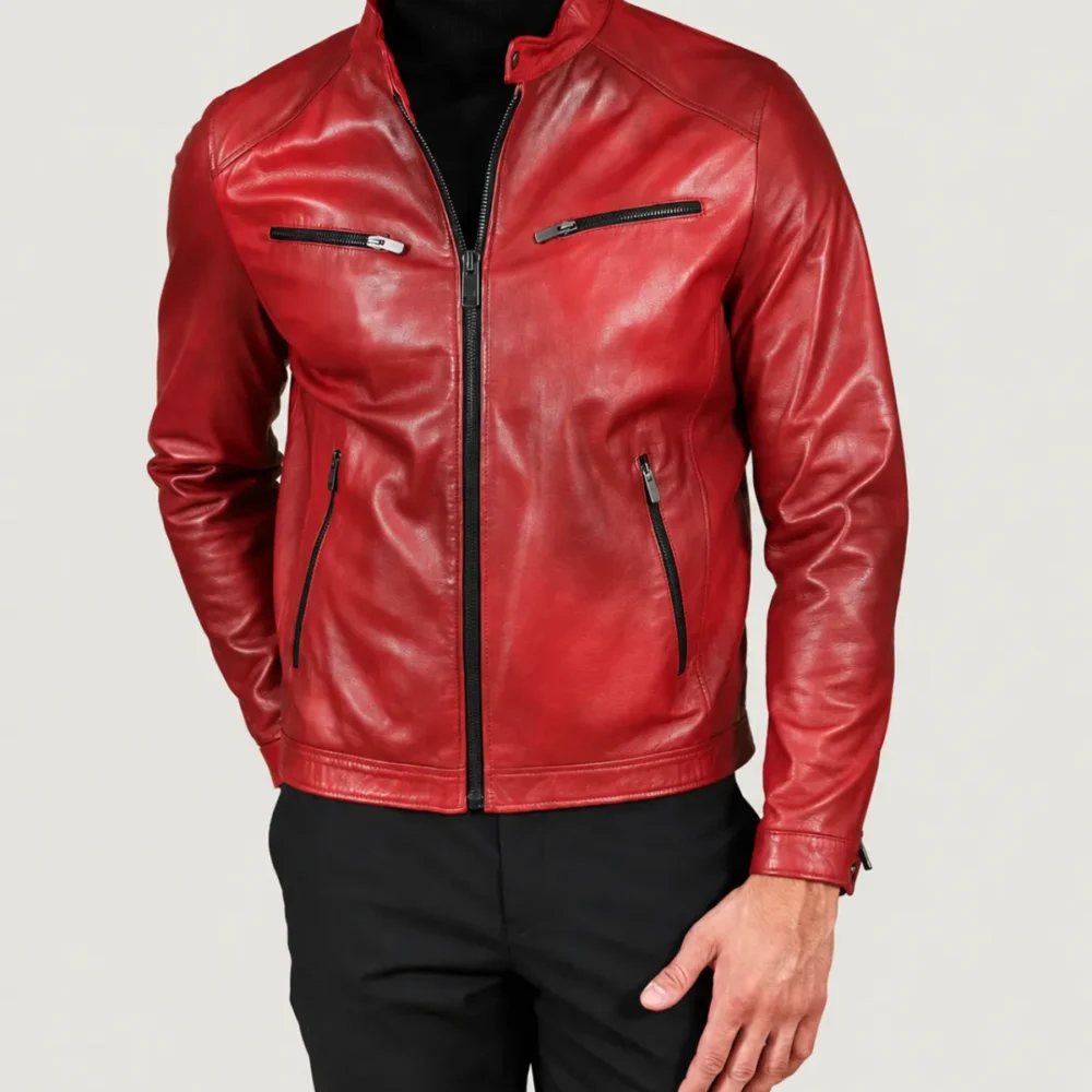 Kilcreggan Four-Zip Red Leather Café Racer Jacket
